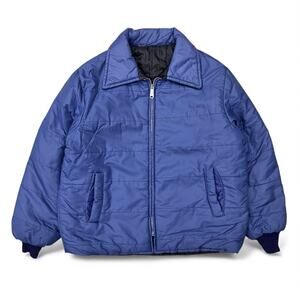 True Vintage 80s Insulated Quilted Ski Bomber Jacket M Big Collar Minimalist